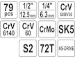 Gola sada 1/2', 1/4'' + příslušenství 79 ks