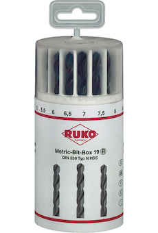 Sada vrtáků na kov HSS-R 1-10 mm 19 ks v plastovém boxu RUKO 205225